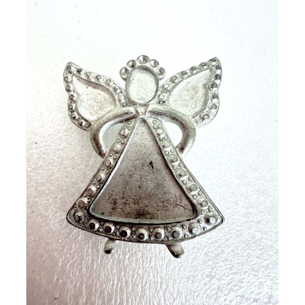 Vintage Signed KC Pewter Tone Guardian Angel Lapel Pin Brooch